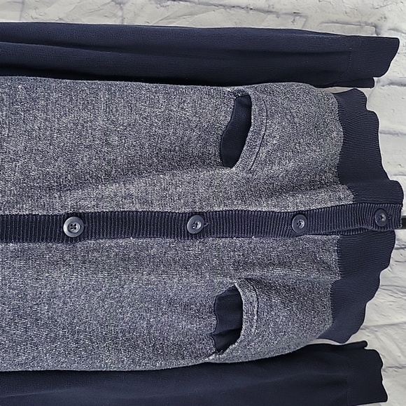 Express Button Down‎ Knit Ribbed Denim Women's Navy Blue Cardigan Sweater - Picture 3 of 8